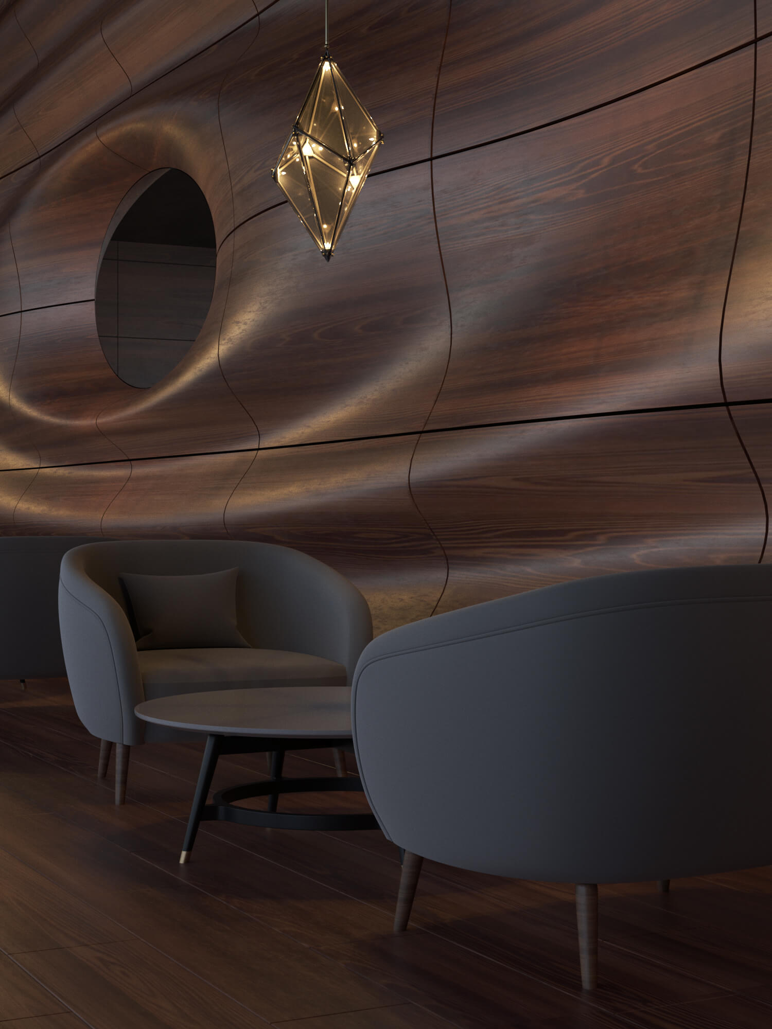 Дизайн интерьера кафе. В интерьере использованны натуральный камень, деревянные рейки. Все в пастелных приглущенных тонах.23